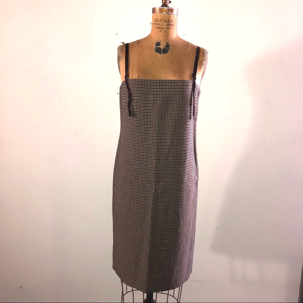 [SYSTEM] Brown Blue Hound-tooth check Wool Bodycon Dress